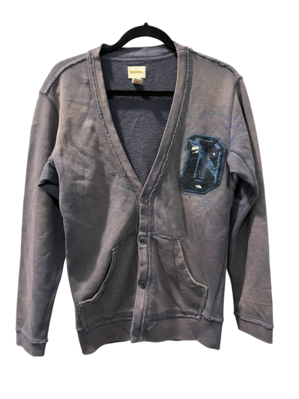 Vintage Diesel Distressed Sweatshirt Cardigan Grey Y2K Size Small Archive Grunge